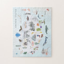 Amerika | Watercolor Illustriert USA Map Puzzle