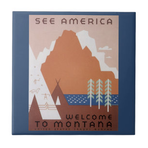 Amerika Willkommen in Montana, Vintage Travel Fliese