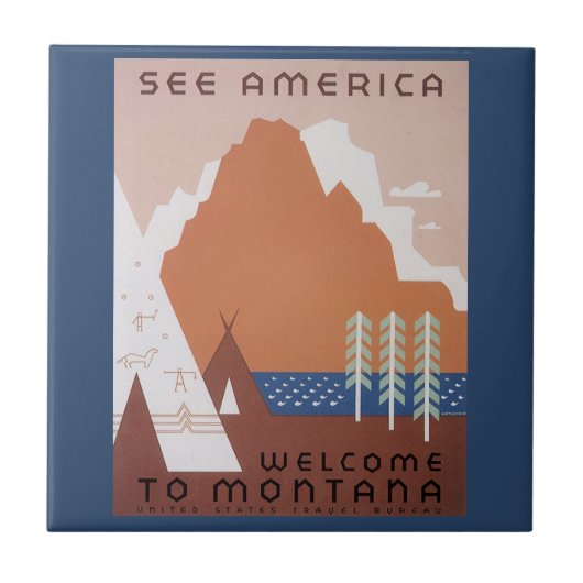 Amerika Willkommen in Montana, Vintage Travel Fliese (Vorderseite)