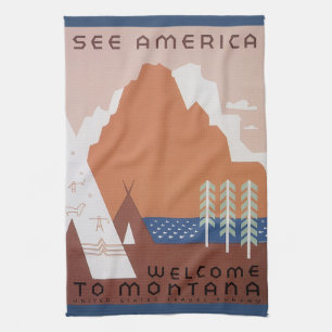 Amerika Willkommen in Montana, Vintage Travel Geschirrtuch