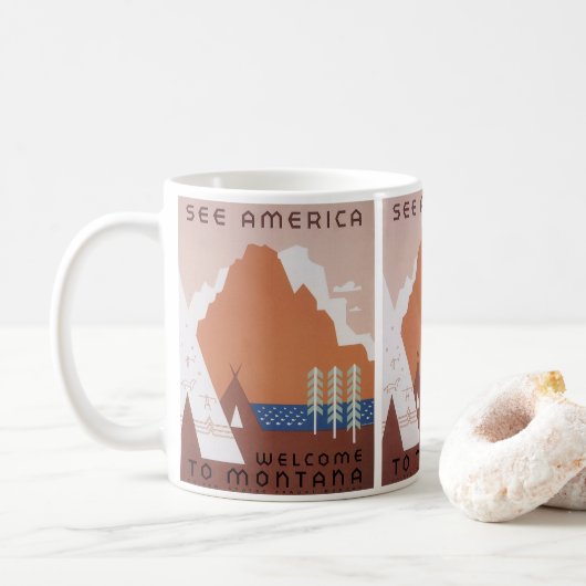 Amerika Willkommen in Montana, Vintage Travel Kaffeetasse (Mit Donut)