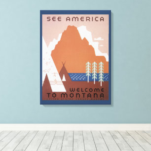 Amerika Willkommen in Montana, Vintage Travel Leinwanddruck