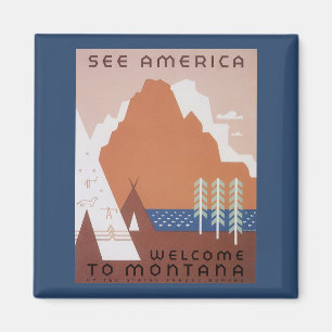 Amerika Willkommen in Montana, Vintage Travel Magnet