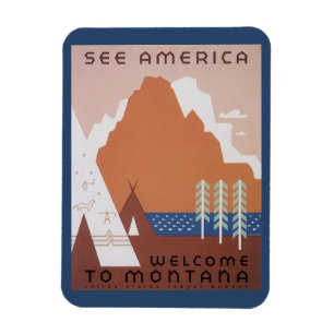 Amerika Willkommen in Montana, Vintage Travel Magnet