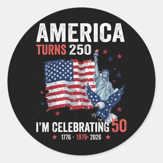 Amerika wird 250, 50 patriotische Feiern Runder Aufkleber (Vorderseite)