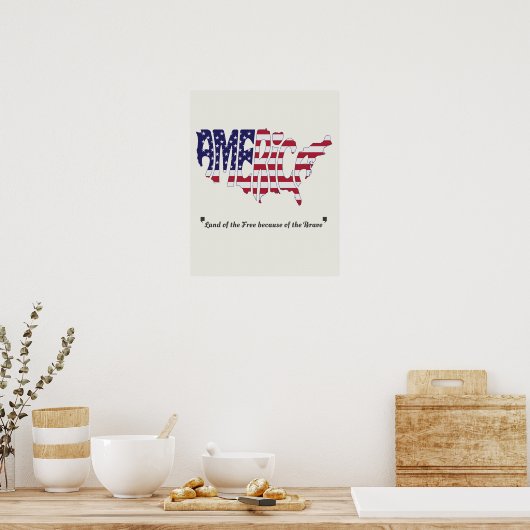 Amerika Word Art Map Form und Quote Poster (Küche)