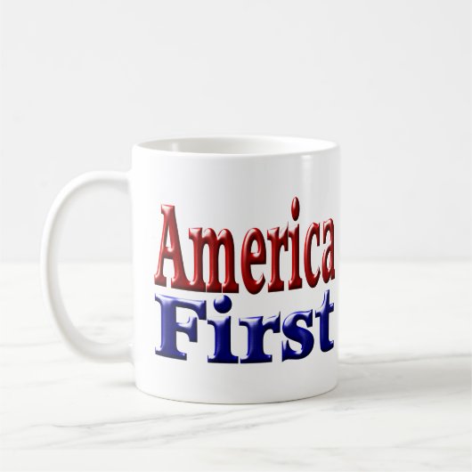 Amerika zuerst mit rotem und blauem Halbtext Kaffeetasse (Links)