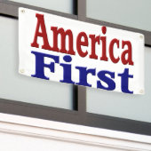 Amerika zuerst mit rotem und blauem Text Banner (Äußeres Gebäude)