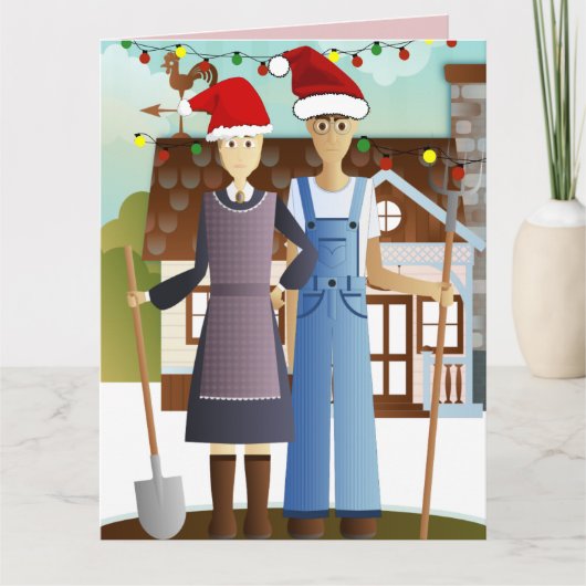 AMERIKAN GOTHIC FUNNY COUPLE CHRISTMAS CARD KARTE (Vorderseite)