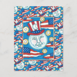 AMERIKANA FOLGT KUNSTPATRIOTISCHER MANN IM Mond Feiertagspostkarte