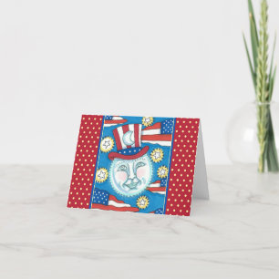 AMERIKANA FOLKART PATRIOTISCHER MANN IM MUND FEIERTAGSKARTE