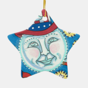 AMERIKANA FOLKART PATRIOTISCHER MANN IM MUND KERAMIK ORNAMENT