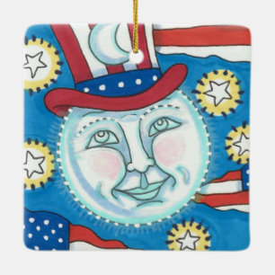 AMERIKANA FOLKART PATRIOTISCHER MANN IM MUND KERAMIKORNAMENT