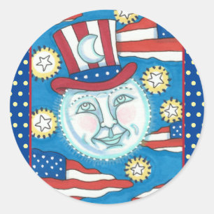 AMERIKANA FOLKART PATRIOTISCHER MANN IM MUND RUNDER AUFKLEBER