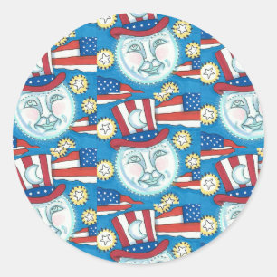 AMERIKANA FOLKART PATRIOTISCHER MANN IM MUND RUNDER AUFKLEBER