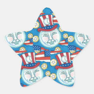 AMERIKANA FOLKART PATRIOTISCHER MANN IM MUND Stern-Aufkleber