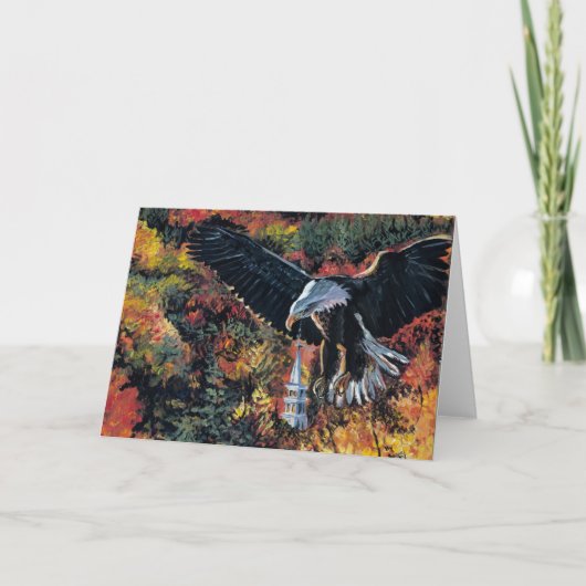 Amerikaner Eagle steigt über Kirche an Karte (Vorderseite)
