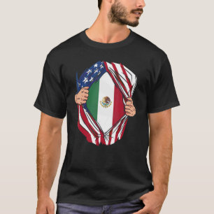 Amerikaner mit mexikanischer Roots-Flagge der USA  T-Shirt