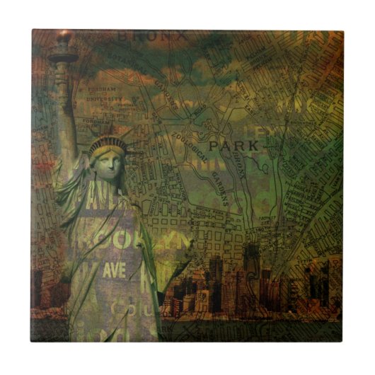 Amerikaner-New- Yorkkarten-Freiheitsstatue Fliese (Vorderseite)