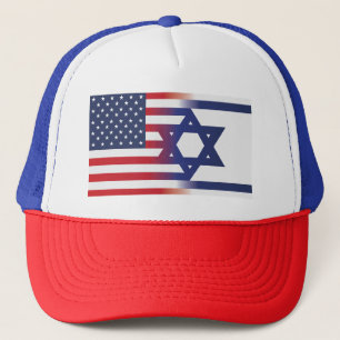 Amerikaner stehen auf israelischer Flagge Truckerkappe