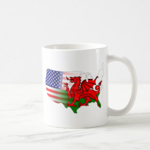 Amerikaner Waliser kennzeichnet Karte Kaffeetasse