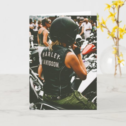 Amerikanerin für Biker - Geburtstag Karte (Gelbe Blume)