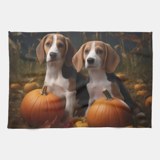 Amerikanisch-englischer Foxhound Welpen Herbst Fre Geschirrtuch (Horizontal)