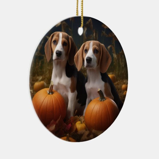 Amerikanisch-englischer Foxhound Welpen Herbst Fre Keramik Ornament (Rechts)