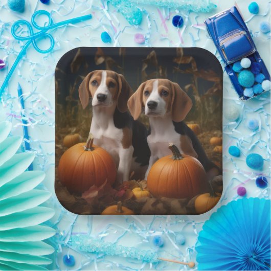 Amerikanisch-englischer Foxhound Welpen Herbst Fre Pappteller (Party)