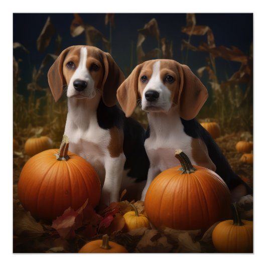 Amerikanisch-englischer Foxhound Welpen Herbst Fre Poster (Vorderseite)