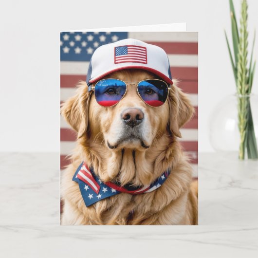 Amerikanisch Patriotisch Golden Retriever Geburtst Karte (Vorderseite)