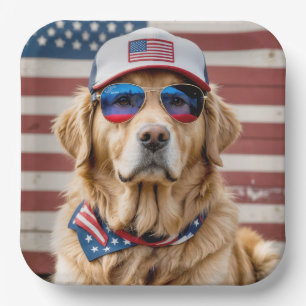 Amerikanisch Patriotisch Golden Retriever Pappteller