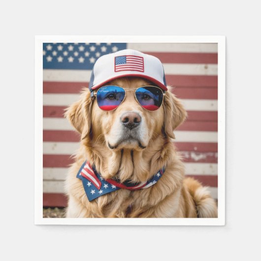 Amerikanisch Patriotisch Golden Retriever Serviette (Vorderseite)