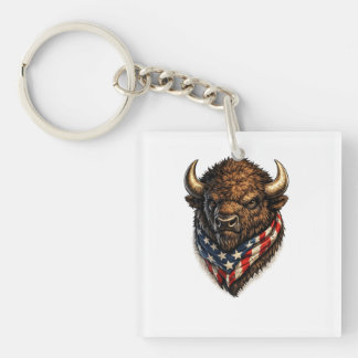 Amerikanisch-patriotisches Büffelkopf-Grafikdesign Schlüsselanhänger