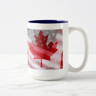 Amerikanisch und Kanadier kennzeichnet Zweifarbige Tasse