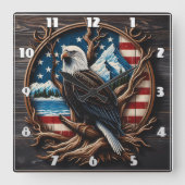 Amerikanische Adler vor Landschaftlichem Hintergru Quadratische Wanduhr (Vorderseite)