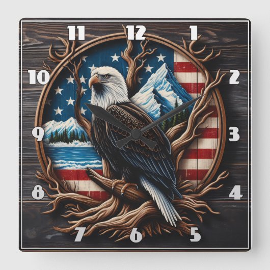 Amerikanische Adler vor Landschaftlichem Hintergru Quadratische Wanduhr (Vorderseite)