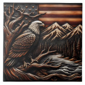 Amerikanische Adlerskulptur mit Bergen und Fahne Fliese (Vorderseite)
