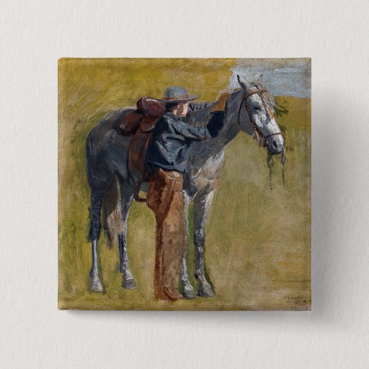 Amerikanische Badlands: Alter Westjunge mit Pferd Button (Vorderseite)