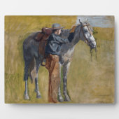 Amerikanische Badlands: Alter Westjunge mit Pferd Fotoplatte (Vorderseite)