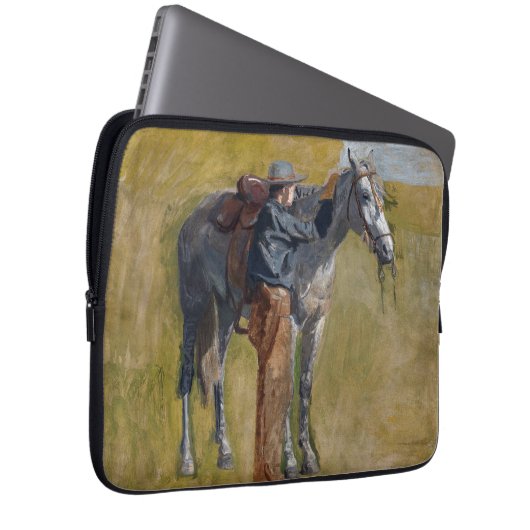 Amerikanische Badlands: Alter Westjunge mit Pferd Laptopschutzhülle (Vorne Rechts)