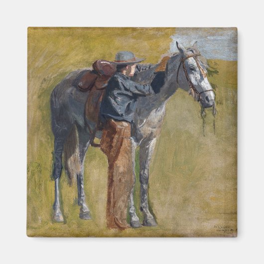 Amerikanische Badlands: Alter Westjunge mit Pferd Magnet (Vorne)