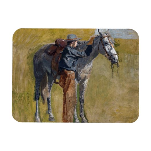 Amerikanische Badlands: Alter Westjunge mit Pferd Magnet (Horizontal)