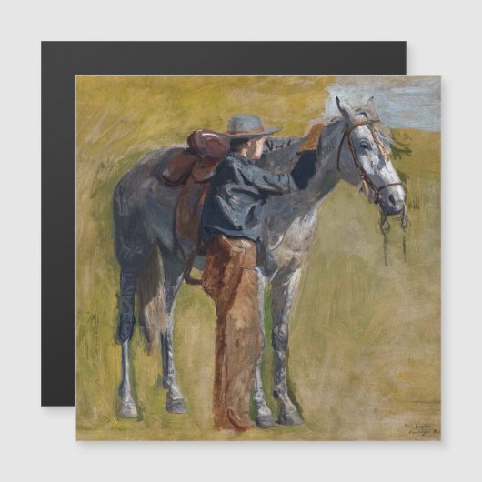 Amerikanische Badlands: Alter Westjunge mit Pferd Magnetkarte (Vorne/Hinten)