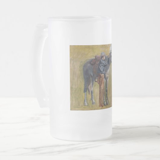 Amerikanische Badlands: Alter Westjunge mit Pferd Mattglas Bierglas (Vorderseite Links)