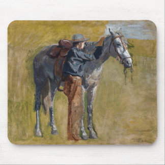 Amerikanische Badlands: Alter Westjunge mit Pferd Mousepad