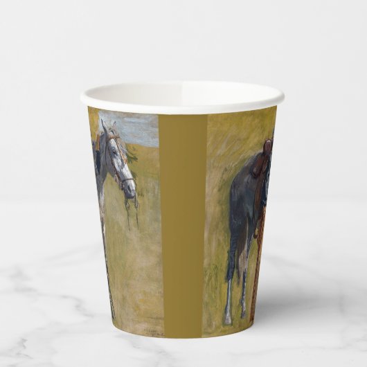 Amerikanische Badlands: Alter Westjunge mit Pferd Pappbecher (Links)