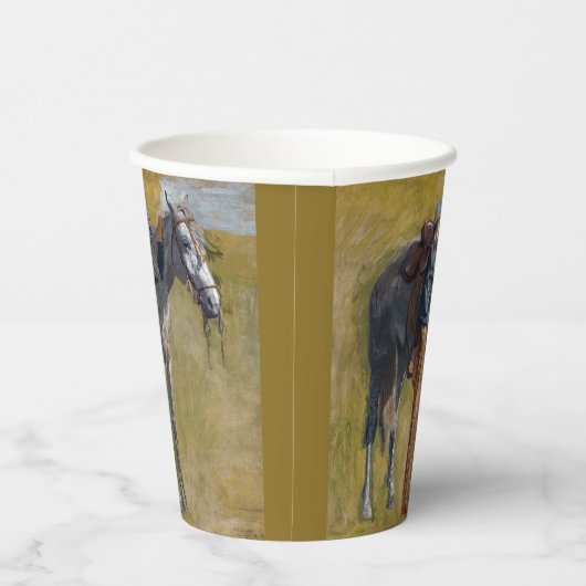 Amerikanische Badlands: Alter Westjunge mit Pferd Pappbecher (Rechts)