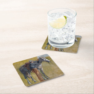 Amerikanische Badlands: Alter Westjunge mit Pferd Rechteckiger Pappuntersetzer