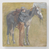 Amerikanische Badlands: Alter Westjunge mit Pferd Steinuntersetzer (Vorderseite)